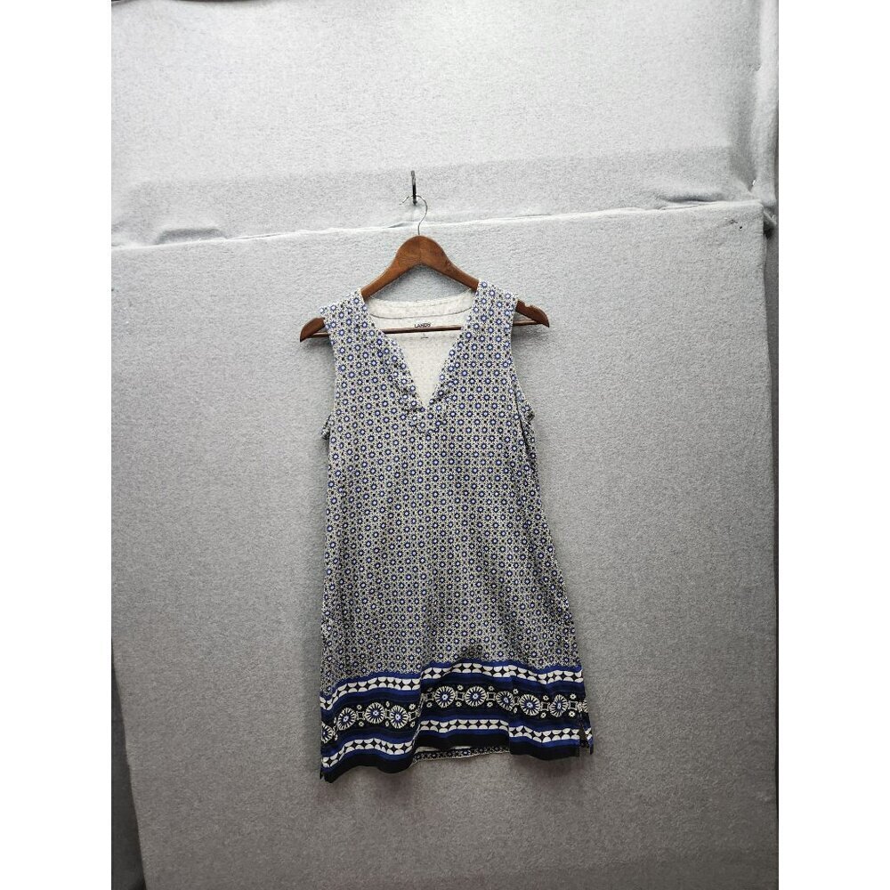 Lands End Sleeveless Shift Dress Geometric Floral Pattern Size S Cotton/Polyeste